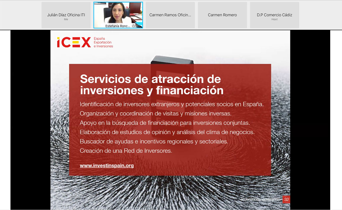 Intervención de Estefania Roncero (Directora Provincial de Comercio ICEX Cádiz). Jornada Online "Productos y Servicios del ICEX para la Internacionalización de Empresas Gaditanas"