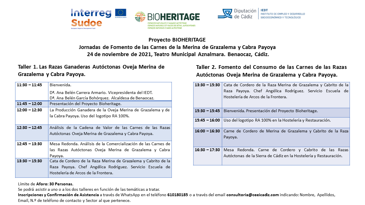 Proyecto BIOHERITAGE: Programa Jornadas de Fomento de las Carnes de la Merina de Grazalema y Cabra Payoya, organizado por el IEDT en Benaocaz